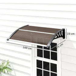 Marquesina Exterior para Puerta y Ventana 75x100 cm contra Sol y Lluvia con Soporte de Aleación de Aluminio Marrón - Ogal.Es