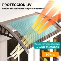 Marquesina Exterior para Puerta y Ventana 75x100 cm contra Sol y Lluvia con Soporte de Aleación de Aluminio Marrón - Ogal.Es