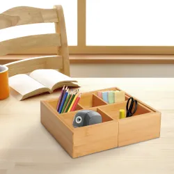 Organizador de Escritorio de Bambú Caja de Almacenamiento Extensible con 5-7 Cajones para Maquillaje Oficina Est... - Ogal.Es