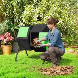 Compostador Giratorio 130L Contenedor Compostaje Doble Cámara Aberturas de Ventilación Patas de Acero 67x60x77 c... - Ogal.Es