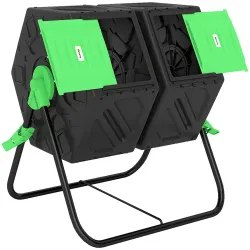 Compostador Giratorio 130L Contenedor Compostaje Doble Cámara Aberturas de Ventilación Patas de Acero 67x60x77 c... - Ogal.Es