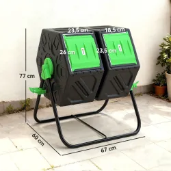 Compostador Giratorio 130L Contenedor Compostaje Doble Cámara Aberturas de Ventilación Patas de Acero 67x60x77 c... - Ogal.Es