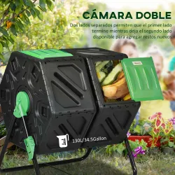 Compostador Giratorio 130L Contenedor Compostaje Doble Cámara Aberturas de Ventilación Patas de Acero 67x60x77 c... - Ogal.Es