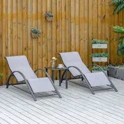 2 Tumbonas de Jardín 59x169x66 cm con Mesa de Centro 41x41x45 cm de Vidrio Reposabrazos para Patio Piscina Terra... - Ogal.Es