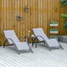 2 Tumbonas de Jardín 59x169x66 cm con Mesa de Centro 41x41x45 cm de Vidrio Reposabrazos para Patio Piscina Terra... - Ogal.Es