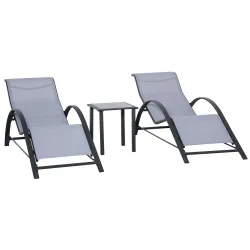 2 Tumbonas de Jardín 59x169x66 cm con Mesa de Centro 41x41x45 cm de Vidrio Reposabrazos para Patio Piscina Terra... - Ogal.Es