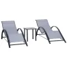 2 Tumbonas de Jardín 59x169x66 cm con Mesa de Centro 41x41x45 cm de Vidrio Reposabrazos para Patio Piscina Terra... - Ogal.Es
