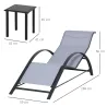 2 Tumbonas de Jardín 59x169x66 cm con Mesa de Centro 41x41x45 cm de Vidrio Reposabrazos para Patio Piscina Terra... - Ogal.Es