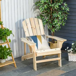 Silla de Jardín Adirondack Asiento Extra Ancho Carga 150 kg para Patio Terraza Balcón 78x89x88 cm Natural - Ogal.Es