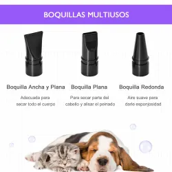 Secador de Pelo para Mascotas 2800W con Temperatura y Velocidad del Viento Ajustable 40x16x20 cm Negro y Púrpura - Ogal.Es