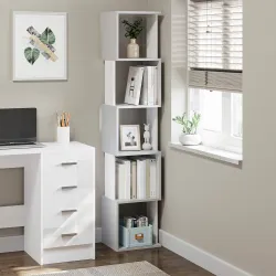 Estantería Librería en Forma S Estantería para Libros con 5 Estantes para Salón Oficina 33x28x161 cm Blanco y Gris - Ogal.Es
