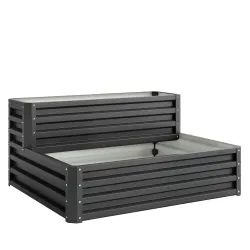 Jardinera Exterior de Acero con Diseño de Escalera para Cultivos Plantas Flores 120x101x58 cm Gris Oscuro - Ogal.Es