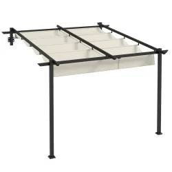 Pérgola 3x3 m Cenador de Jardín con Techo Retráctil de Poliéster y Marco de Acero Crema y Gris Oscuro - Ogal.Es