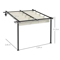 Pérgola 3x3 m Cenador de Jardín con Techo Retráctil de Poliéster y Marco de Acero Crema y Gris Oscuro - Ogal.Es