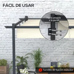 Pérgola 3x3 m Cenador de Jardín con Techo Retráctil de Poliéster y Marco de Acero Crema y Gris Oscuro - Ogal.Es