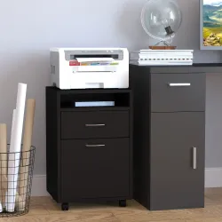 Cajonera de Oficina Móvil con Cajón y Armario con Ruedas Soporte de Impresora para Estudio 40x35x60 cm Negro - Ogal.Es