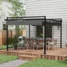 Cenador de Jardín 3x4 m con Techo Retráctil de Poliéster y 12 Orificios de Drenaje Pérgola para Terraza Gris Oscuro - Ogal.Es