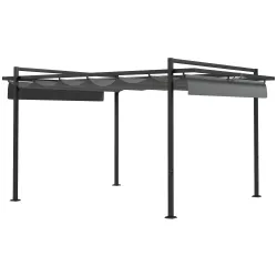Cenador de Jardín 3x4 m con Techo Retráctil de Poliéster y 12 Orificios de Drenaje Pérgola para Terraza Gris Oscuro - Ogal.Es