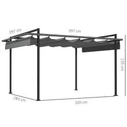 Cenador de Jardín 3x4 m con Techo Retráctil de Poliéster y 12 Orificios de Drenaje Pérgola para Terraza Gris Oscuro - Ogal.Es