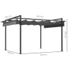 Cenador de Jardín 3x4 m con Techo Retráctil de Poliéster y 12 Orificios de Drenaje Pérgola para Terraza Gris Oscuro - Ogal.Es