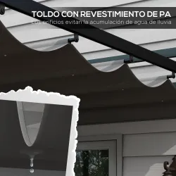 Cenador de Jardín 3x4 m con Techo Retráctil de Poliéster y 12 Orificios de Drenaje Pérgola para Terraza Gris Oscuro - Ogal.Es
