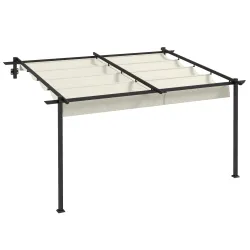 Pérgola 4x3 m Cenador de Jardín con Techo Retráctil de Poliéster y Marco de Acero Crema y Gris Oscuro - Ogal.Es