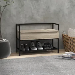 Banco Recibidor con Tapa Abatible Mueble Zapatero con Compartimento Oculto y Estante de Rejilla 84x39,5x61 cm Roble - Ogal.Es