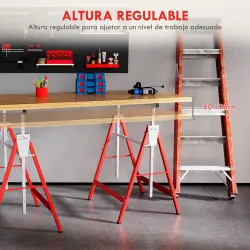 Set de 2 Caballetes Metálicos Plegables con Altura Ajustable Caballetes de Sierra de Acero 68x58x80-130 cm Rojo - Ogal.Es