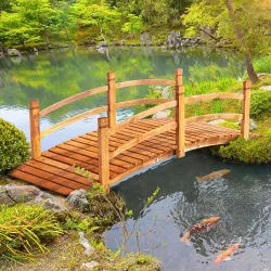 Puente de Arco de Madera 185x72x58 cm con Pasamanos Puente de Jardín para Decoración Patio Carga 200 kg Natural - Ogal.Es