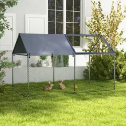 Parque para Mascotas de Acero con 1 Puerta Superior y 1 Tela Superior de Anti-UV para Exterior 198x100x120 cm Plata - Ogal.Es