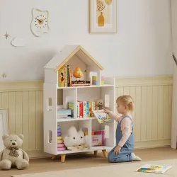 Estantería para Juguetes Infantil Organizador Infantil de 3 Niveles con 1 Techo Carga 50 kg 65x25x108,5 cm Blanco - Ogal.Es
