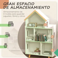 Estantería para Juguetes Infantil Organizador Infantil de 3 Niveles con 1 Techo Carga 50 kg 65x25x108,5 cm Blanco - Ogal.Es