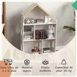 Estantería para Juguetes Infantil Organizador Infantil de 3 Niveles con 1 Techo Carga 50 kg 65x25x108,5 cm Blanco - Ogal.Es