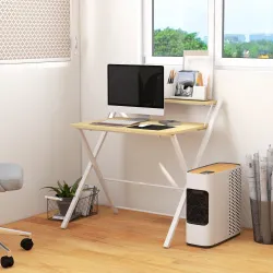 Mesa de Estudio Plegable con Estante Superior Estilo Moderno para Sala Oficina Dormitorio 81,5x70x84 cm Natural ... - Ogal.Es