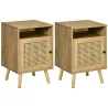Juego de 2 Mesillas de Noche Estilo Cannage con Puerta y Estante Abierto Mesas Auxiliares 39x35x60 cm Natural - Ogal.Es