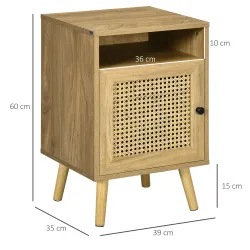 Juego de 2 Mesillas de Noche Estilo Cannage con Puerta y Estante Abierto Mesas Auxiliares 39x35x60 cm Natural - Ogal.Es
