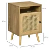 Juego de 2 Mesillas de Noche Estilo Cannage con Puerta y Estante Abierto Mesas Auxiliares 39x35x60 cm Natural - Ogal.Es