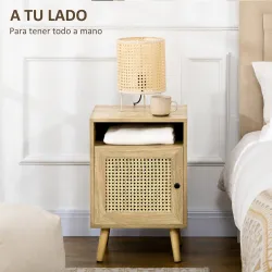 Juego de 2 Mesillas de Noche Estilo Cannage con Puerta y Estante Abierto Mesas Auxiliares 39x35x60 cm Natural - Ogal.Es