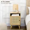 Juego de 2 Mesillas de Noche Estilo Cannage con Puerta y Estante Abierto Mesas Auxiliares 39x35x60 cm Natural - Ogal.Es
