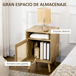 Juego de 2 Mesillas de Noche Estilo Cannage con Puerta y Estante Abierto Mesas Auxiliares 39x35x60 cm Natural - Ogal.Es