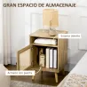 Juego de 2 Mesillas de Noche Estilo Cannage con Puerta y Estante Abierto Mesas Auxiliares 39x35x60 cm Natural - Ogal.Es