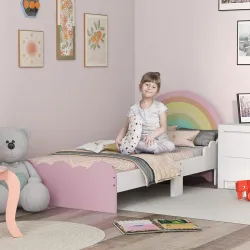 Cama Infantil de Madera 143x74x66 cm en Forma de Arcoíris Mueble de Dormitorio Moderno Carga 80 kg Rosa - Ogal.Es