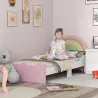 Cama Infantil de Madera 143x74x66 cm en Forma de Arcoíris Mueble de Dormitorio Moderno Carga 80 kg Rosa - Ogal.Es