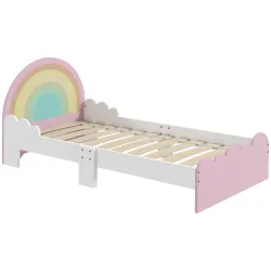 Cama Infantil de Madera 143x74x66 cm en Forma de Arcoíris Mueble de Dormitorio Moderno Carga 80 kg Rosa - Ogal.Es