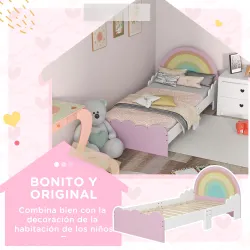 Cama Infantil de Madera 143x74x66 cm en Forma de Arcoíris Mueble de Dormitorio Moderno Carga 80 kg Rosa - Ogal.Es