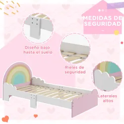 Cama Infantil de Madera 143x74x66 cm en Forma de Arcoíris Mueble de Dormitorio Moderno Carga 80 kg Rosa - Ogal.Es
