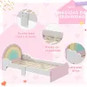 Cama Infantil de Madera 143x74x66 cm en Forma de Arcoíris Mueble de Dormitorio Moderno Carga 80 kg Rosa - Ogal.Es
