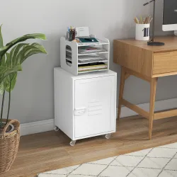 Mueble Archivador con Ruedas Estante Ajustable y Puerta de Metal para Tamaño A4 para Estudio 38x38,5x55,5 cm Blanco - Ogal.Es