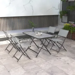 Conjunto de Mesa y 4 Sillas de Jardín Plegable con Mesa de Vidrio Templado Estilo Moderno para Terraza Patio Gris - Ogal.Es
