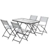 Conjunto de Mesa y 4 Sillas de Jardín Plegable con Mesa de Vidrio Templado Estilo Moderno para Terraza Patio Gris - Ogal.Es